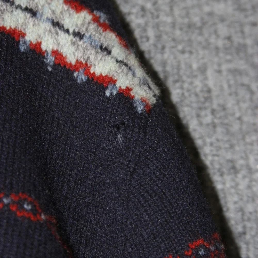 J Crew Shawl Collar Cardigan Mens M Navy Blue Fair Isle‎ Lambs Wool F7549